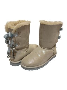 UGG Bailey Bow "I Do" Wedding Boots Metallic Shimmer Crystal Charms Women Size 8